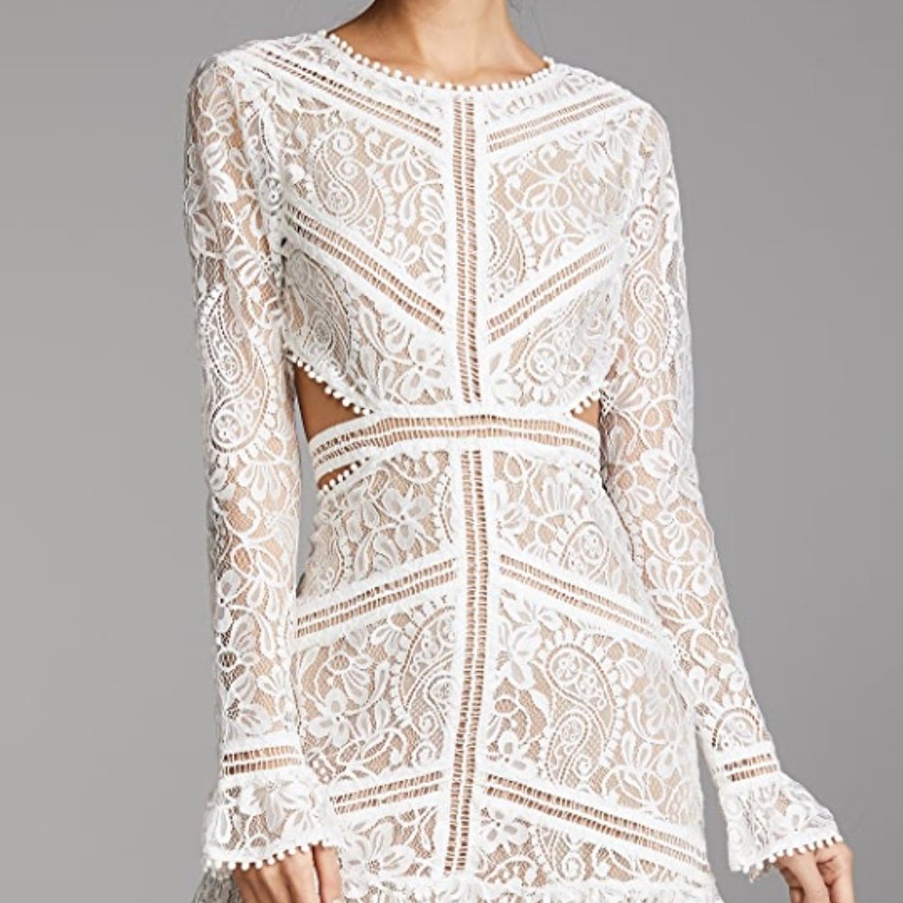 For Love & Lemons Emerie Cutout Dress White Lace Bride Rehearsal Dress